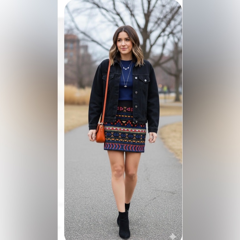 Sam Edelman Black Skirt with Vibrant Geometric Patterns